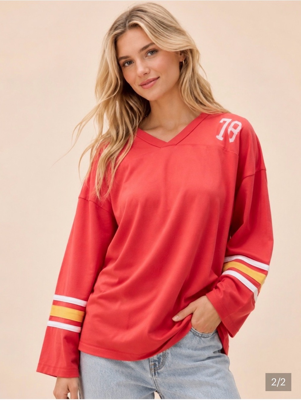 Daydreamer Kansas City V-Neck Jersey Varsity Stripe Top